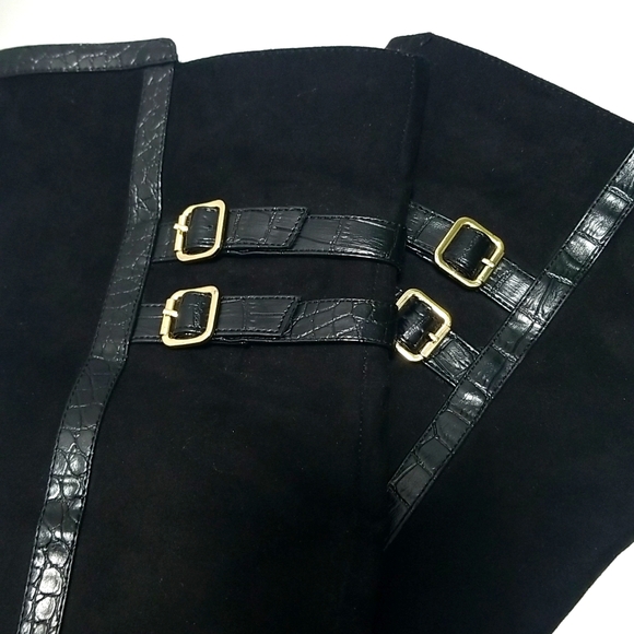 Shoe Dazzle Black Coralie Double Buckle Boot, Over Knee-Length boots Size 6 - Picture 6 of 6